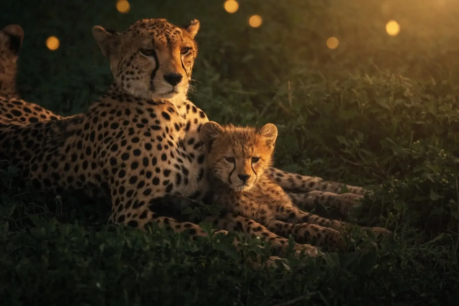Cheetah and cub at golden hour on the Tanzania savannah — Yera Journeys Signature Safari