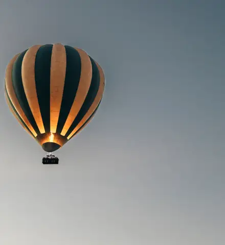 Hot-air balloon over the savannah at dawn